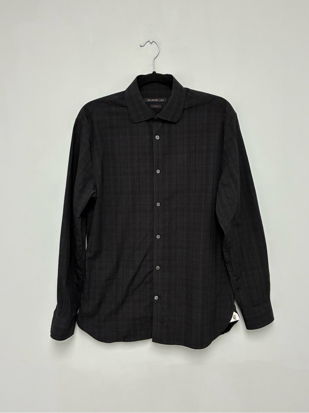 John Varvatos black plaid button-up shirt in a size 15 32/33 small
